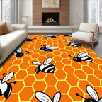 Whimsical Bumblebee Honeycomb Meadow Rug
