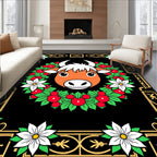 Orange Bull Christmas Wreath with Poinsettias Rug