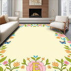 Whimsical Pink Floral Border Butterflies Rug