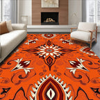 Vibrant Orange Folk Medallion Rug