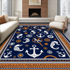 Nautical Seahorse Anchor Compass Navy Rug