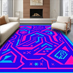 Vibrant Blue Pink Geometric Circuit Rug