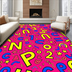 Retro Pink Multi-Color Alphabet Shapes Rug