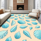 Aqua Seashell and Leaf Scatter Rug