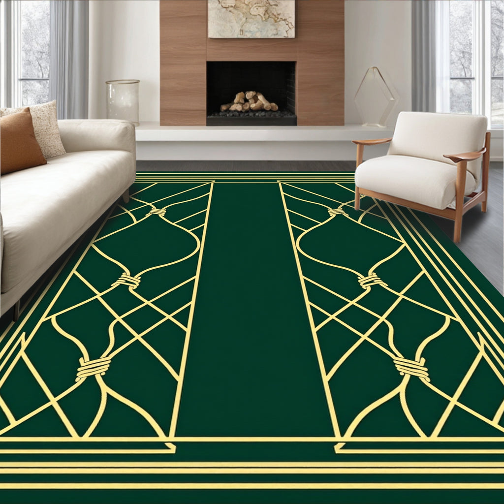 Golden Art Deco Geometric Swirl Rug