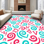 Bright Pink Teal Alphabet Swirls Rug