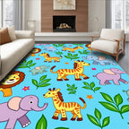 Playful Jungle Animals Safari Scene Rug