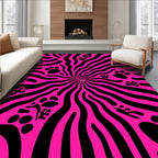 Vibrant Pink Black Paw Swirl Rug