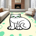 Cute White Cat Mint Bubble Background Rug