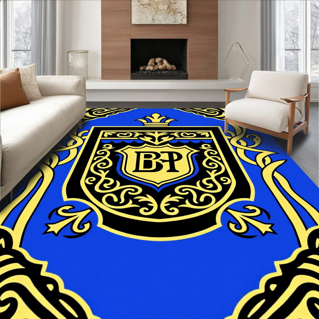 Royal Blue Yellow Crested Emblem Rug