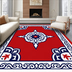 Red Floral Starburst Medallion Border Rug