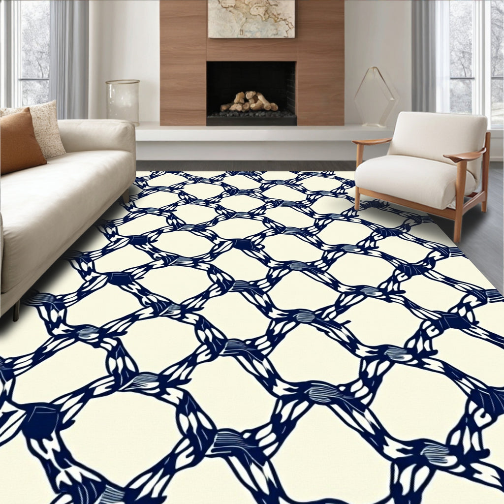 Navy Blue Interlocking Knot Diamond Rug