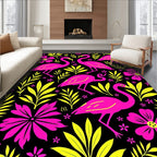 Vibrant Pink Flamingo Tropical Leaf Rug