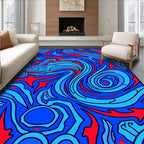 Vibrant Blue Swirl Crimson Abstract Rug