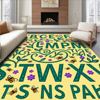Alphabet Garden Butterflies Whimsical Folk Rug
