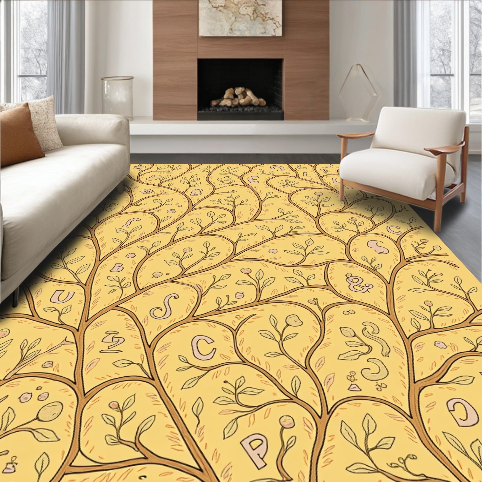 Whimsical Alphabet Garden Yellow Rug