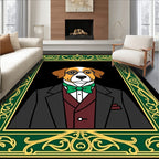 Dapper Dog Portrait Green Gold Frame Rug