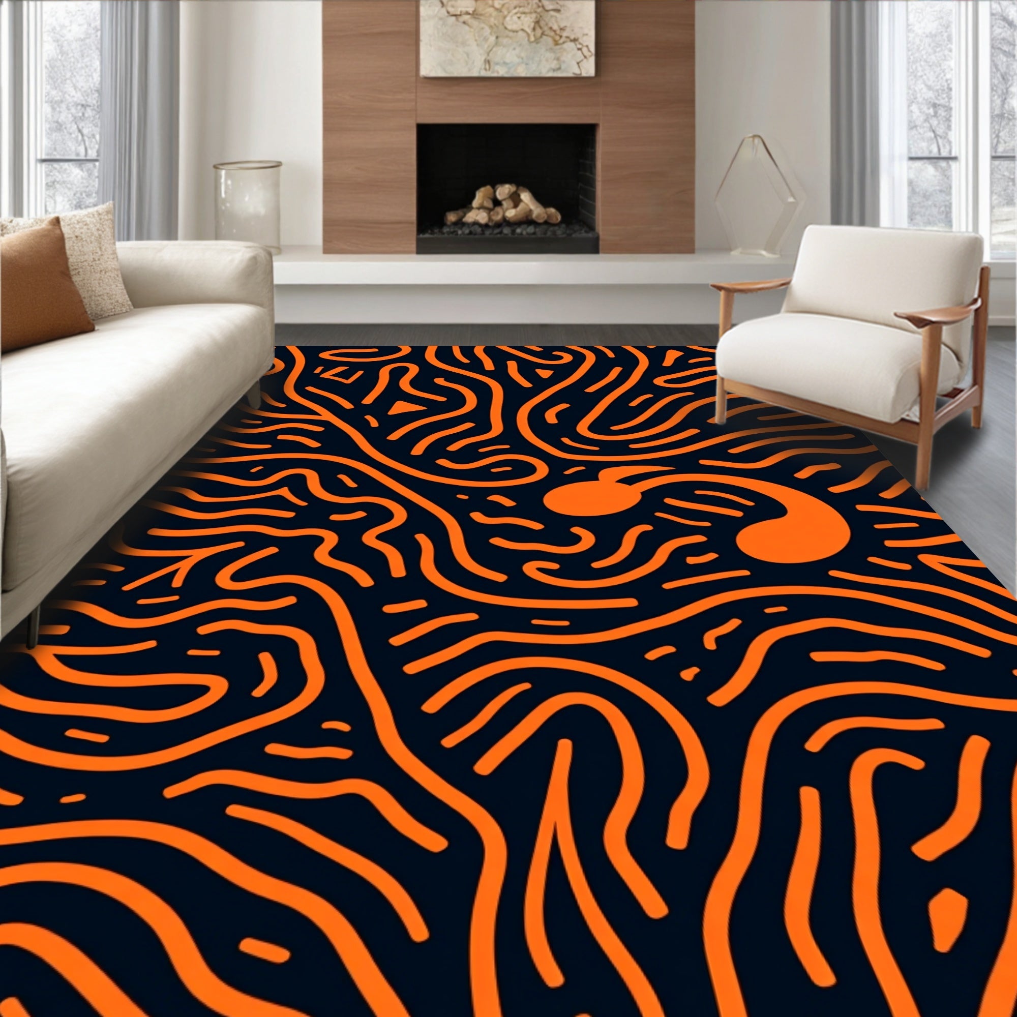 Bold Orange Wavy Lines Rug