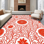 Vibrant Red Folk Floral Swirls Rug
