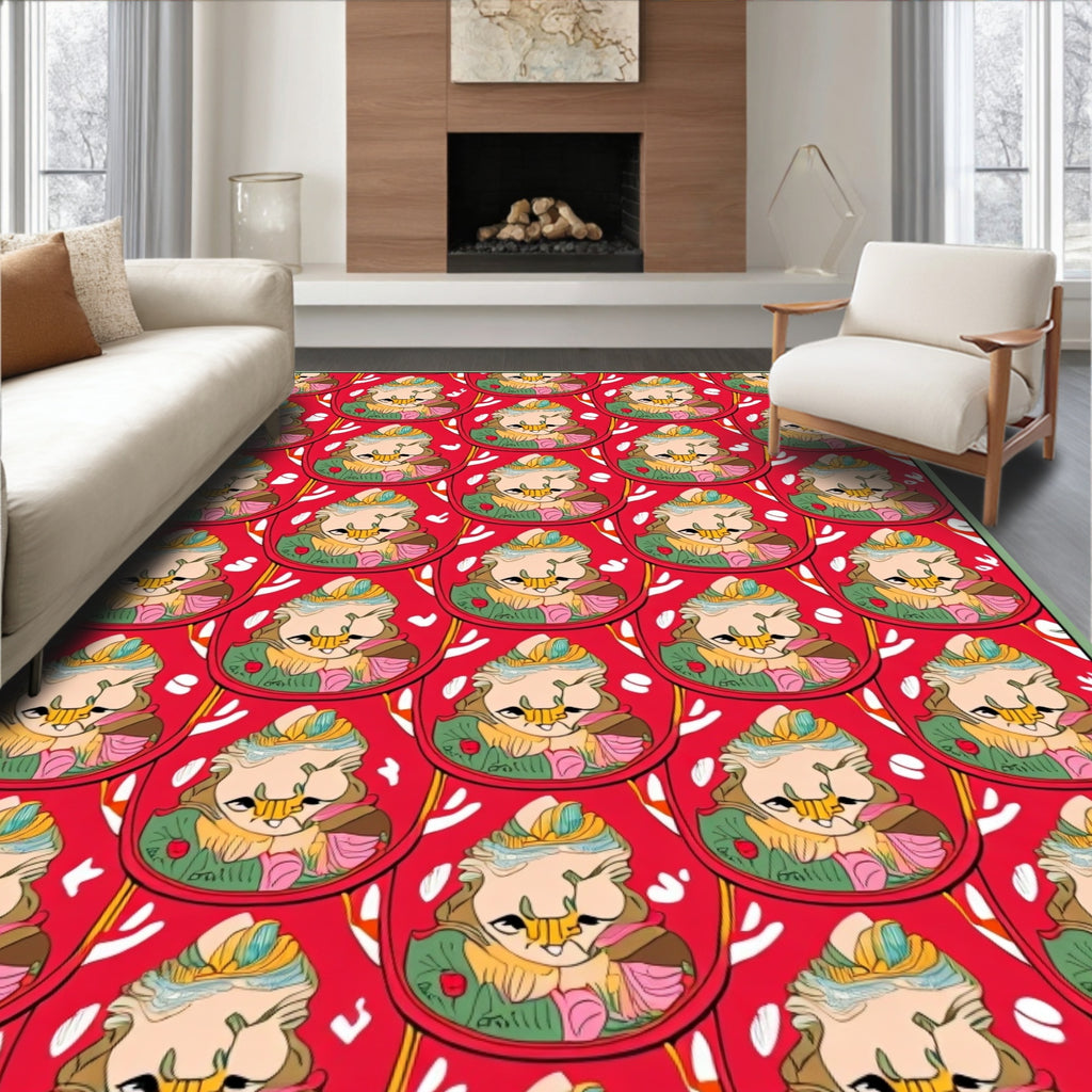 Whimsical Red Cupcake Cat Portrait Rug