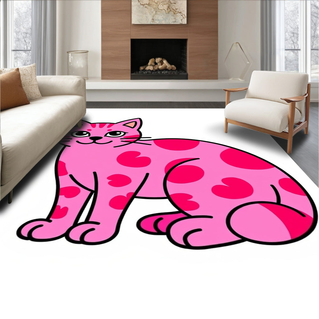 Playful Pink Heart Cat Rug