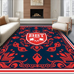 Red Fiery Bulls Emblem Navy Rug