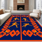 Orange Figures Blue Geometric Narrative Rug