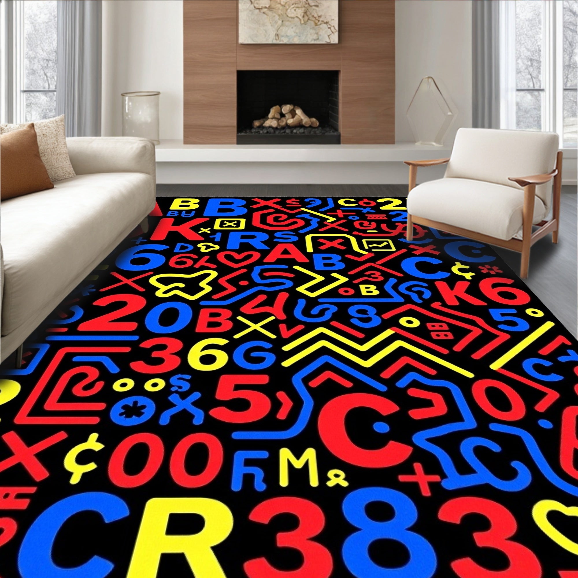 Bold Red Blue Yellow Retro Letters Rug