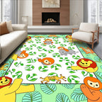 Playful Jungle Animals Green Leaf Border Rug