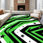 Lime Green Black White Starburst Rug