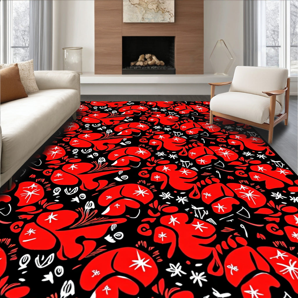 Bold Red Abstract Floral Garden Rug