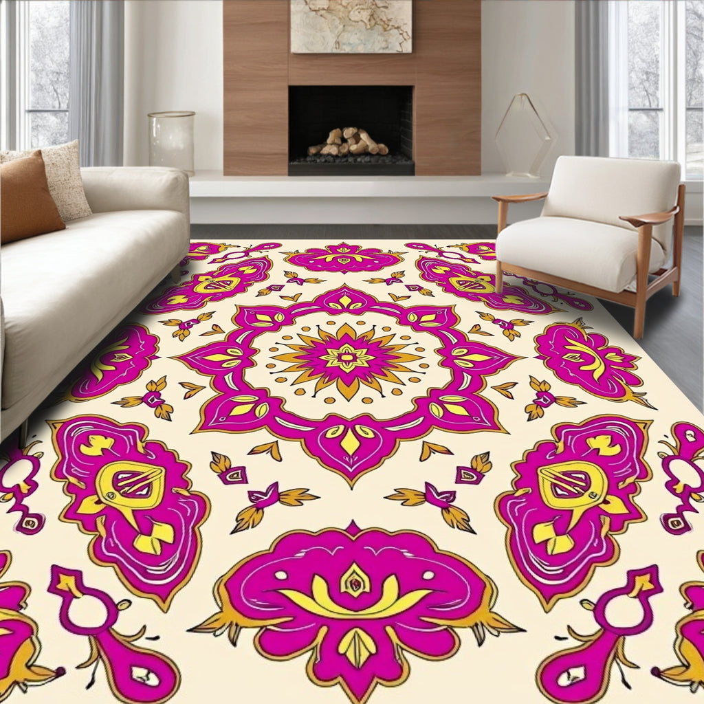 Bright Fuchsia And Gold Medallion Rug