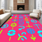 Bright Neon Geometric Symbol Grid Rug