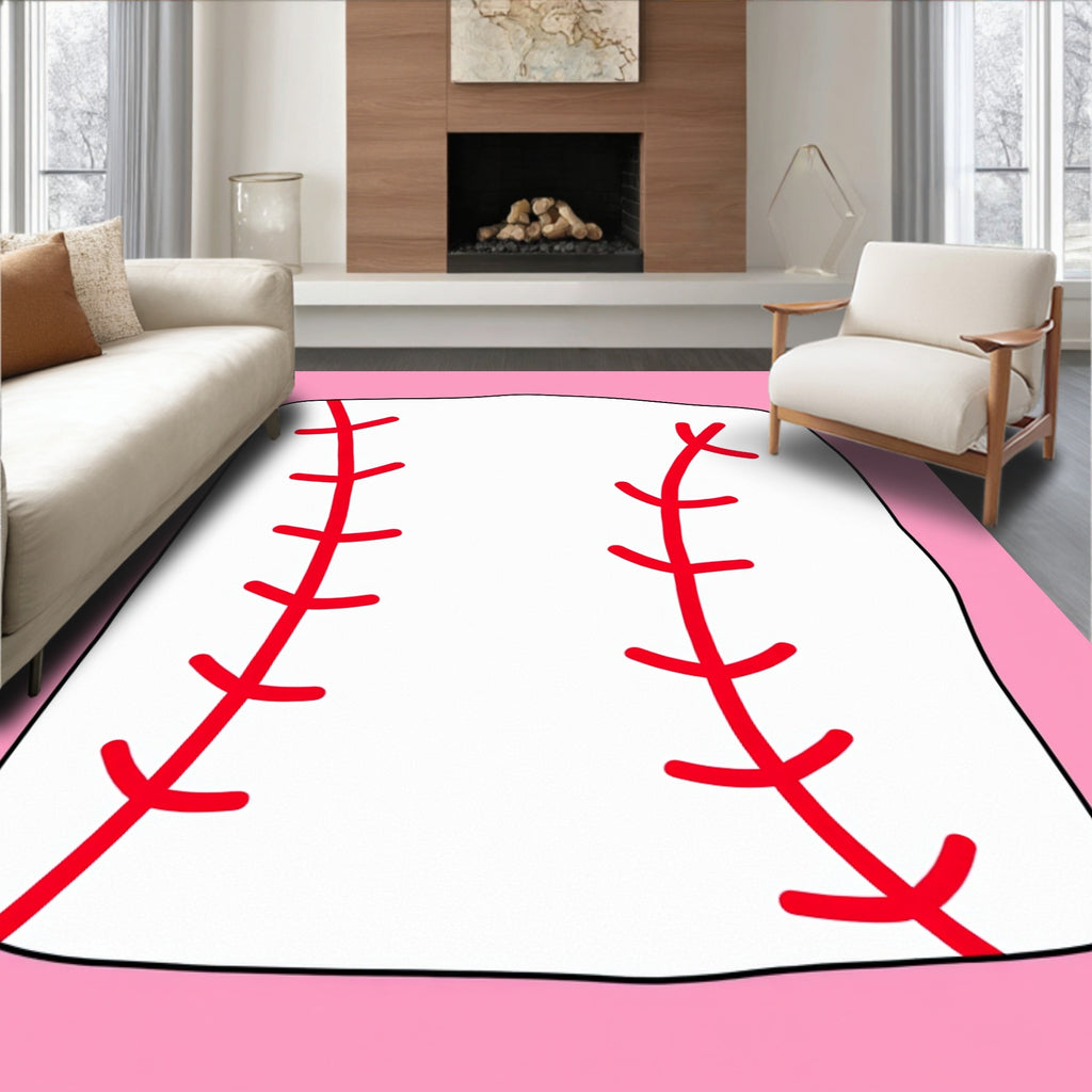 Sporty White Red Stitch Rug