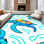 Colorful Cartoon Turtle Aquatic Scene Rug