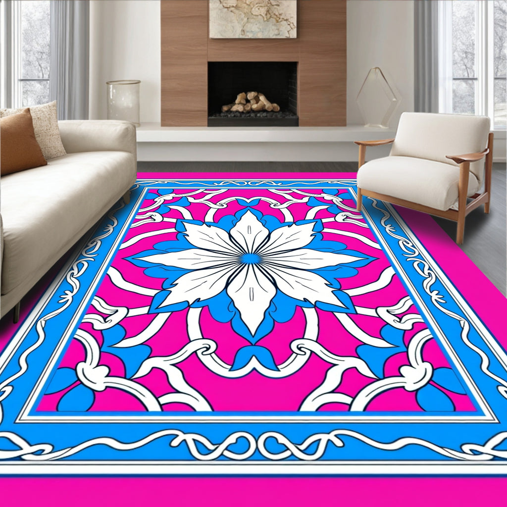Vibrant Fuchsia Floral Medallion Rug