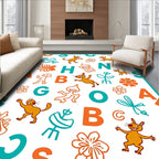 Whimsical Orange Blue Animals Letters Rug