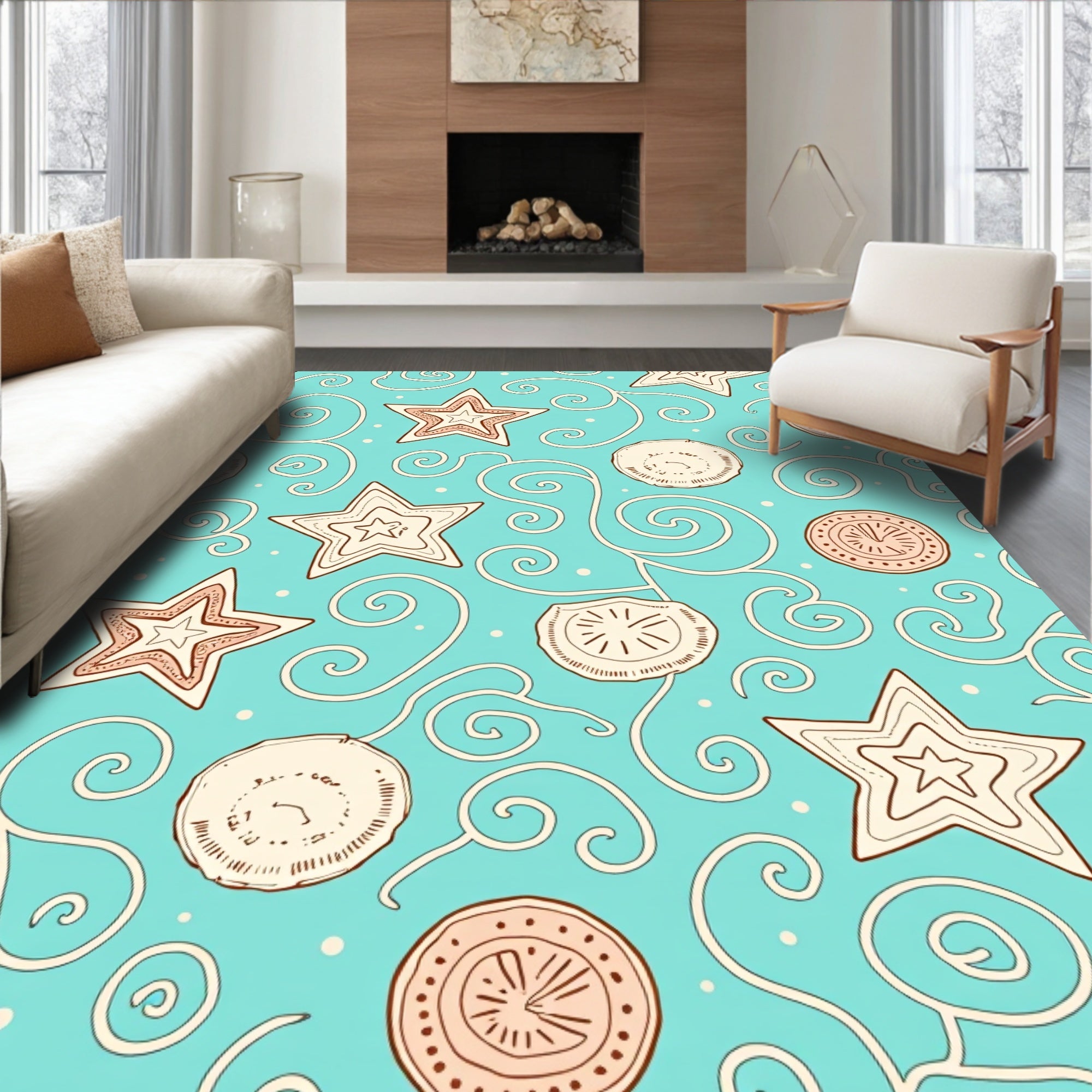 Teal Star Flourish Medallion Rug