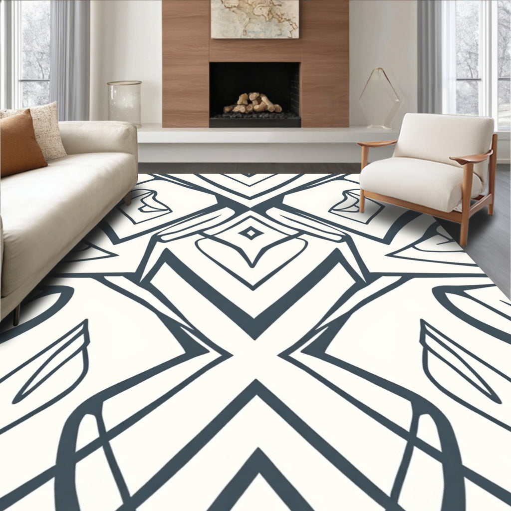Dark Slate Gray Abstract Geometric Symmetry Rug