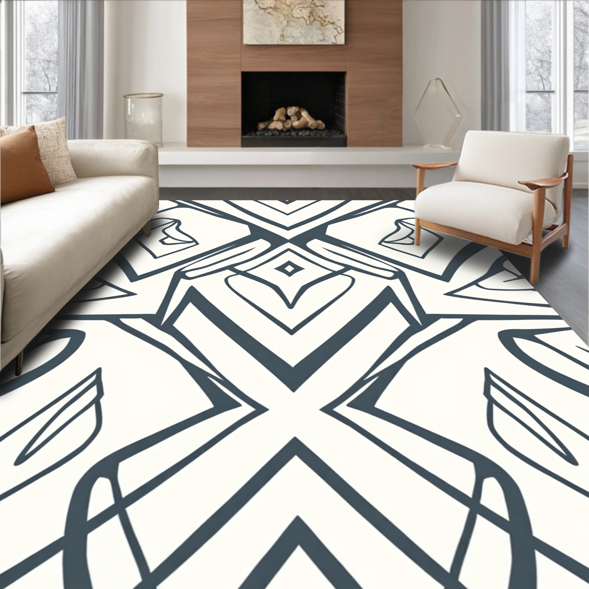 Dark Slate Gray Abstract Geometric Symmetry Rug