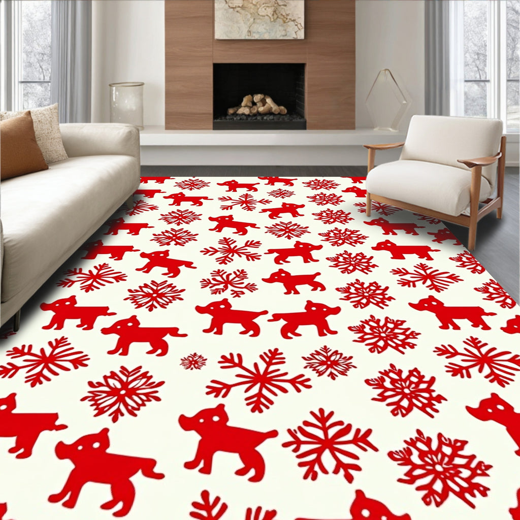 Red Puppy Snowflake Repeat Rug