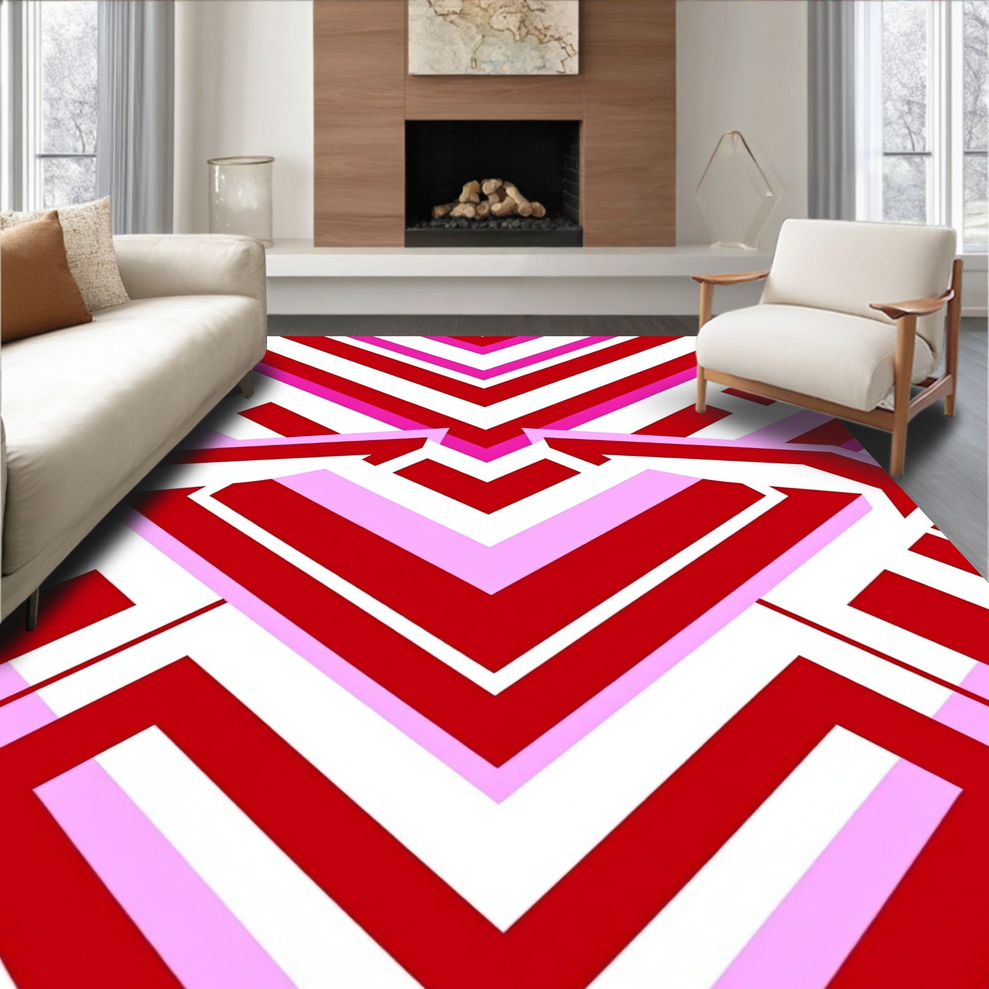Bold Red Pink Chevron Geometric Rug