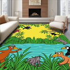 Yellow Jungle Creatures Playing Rug