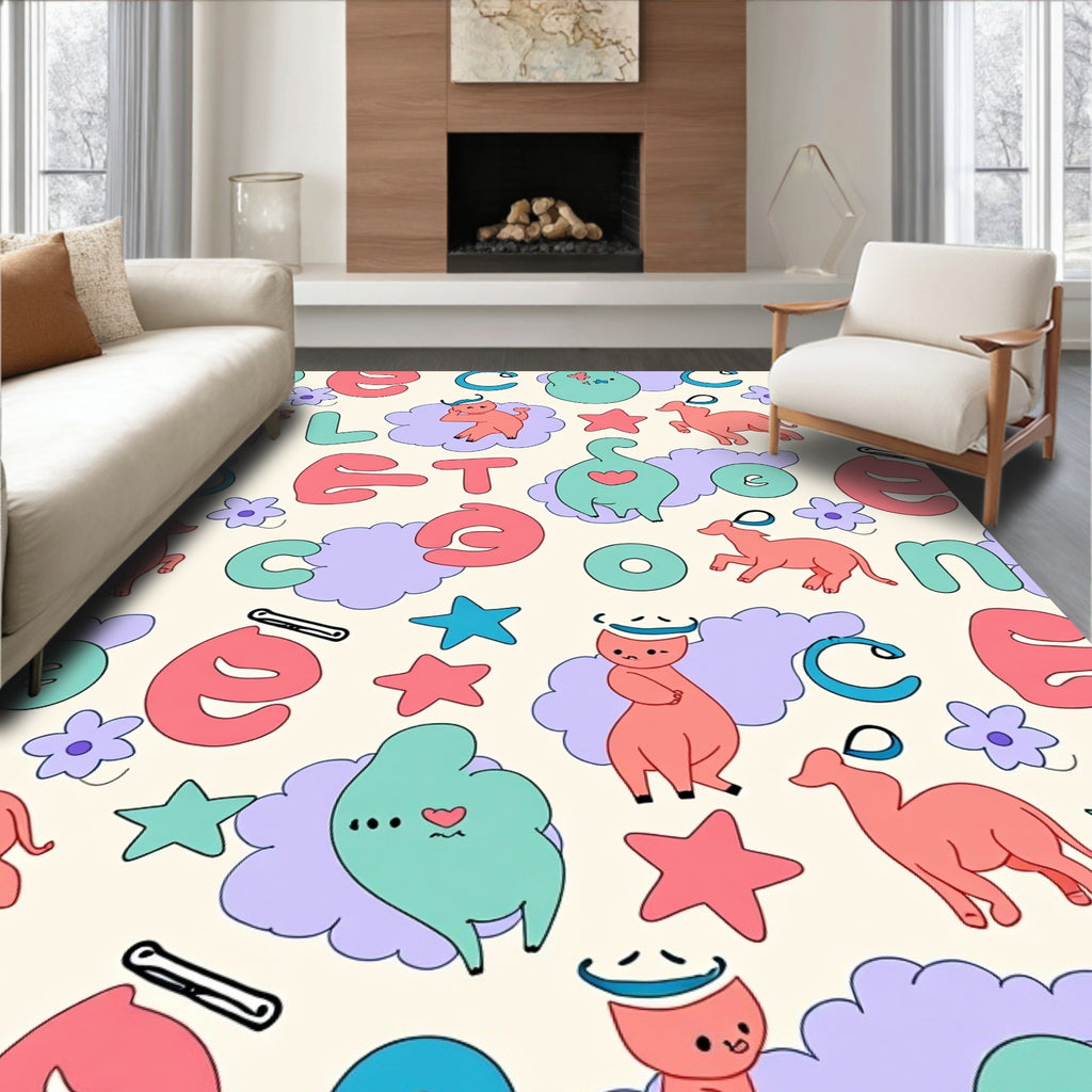 Cute Cartoon Animal Letter Cloud Rug