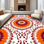 Vibrant Red Orange Sunburst Mandala Rug