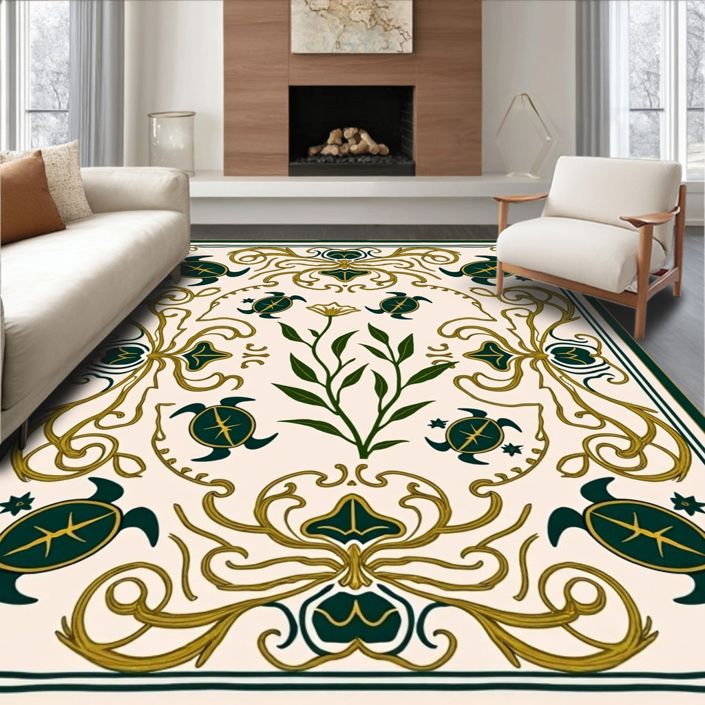 Emerald Green Turtle Floral Swirl Rug