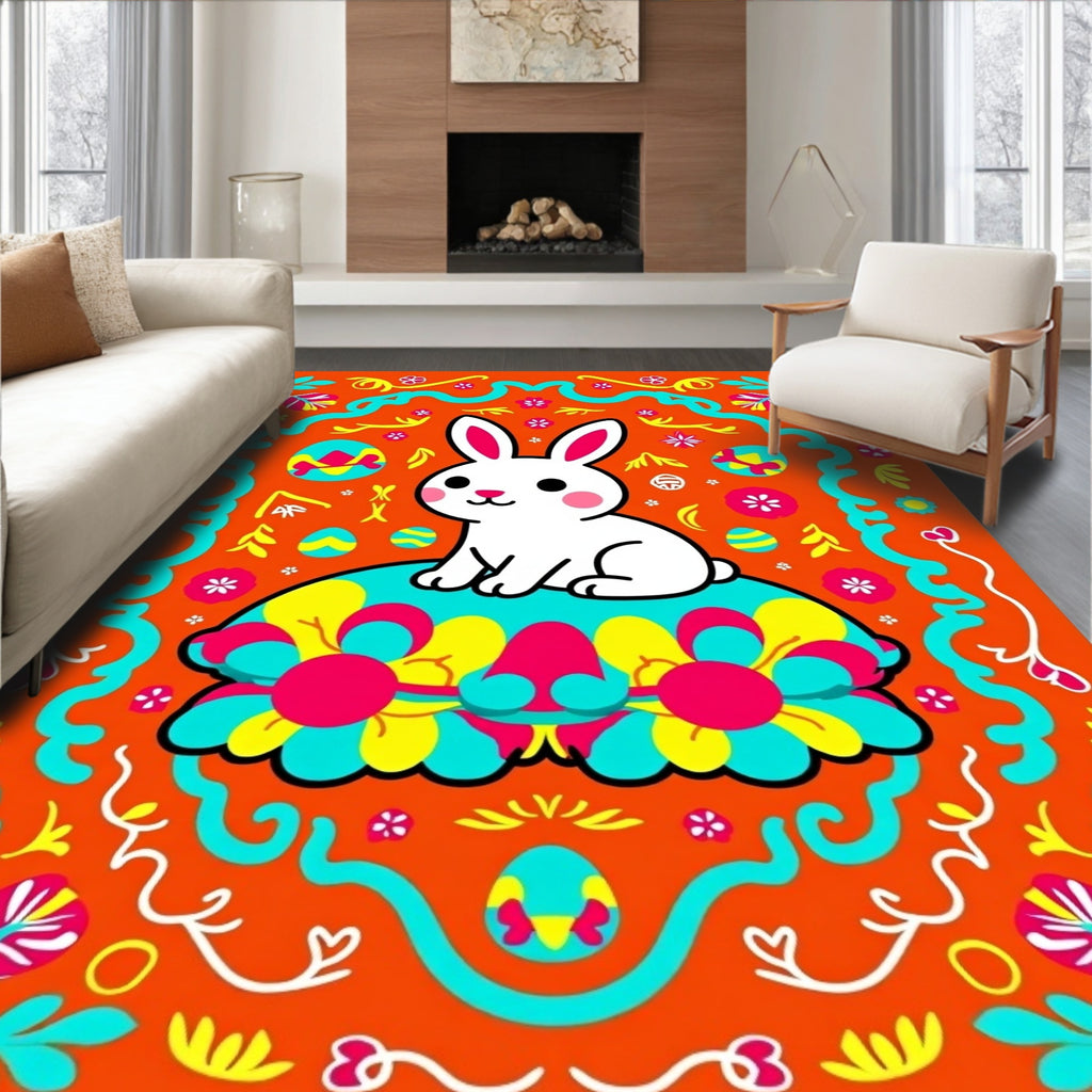 Whimsical Bunny Floral Easter Rug