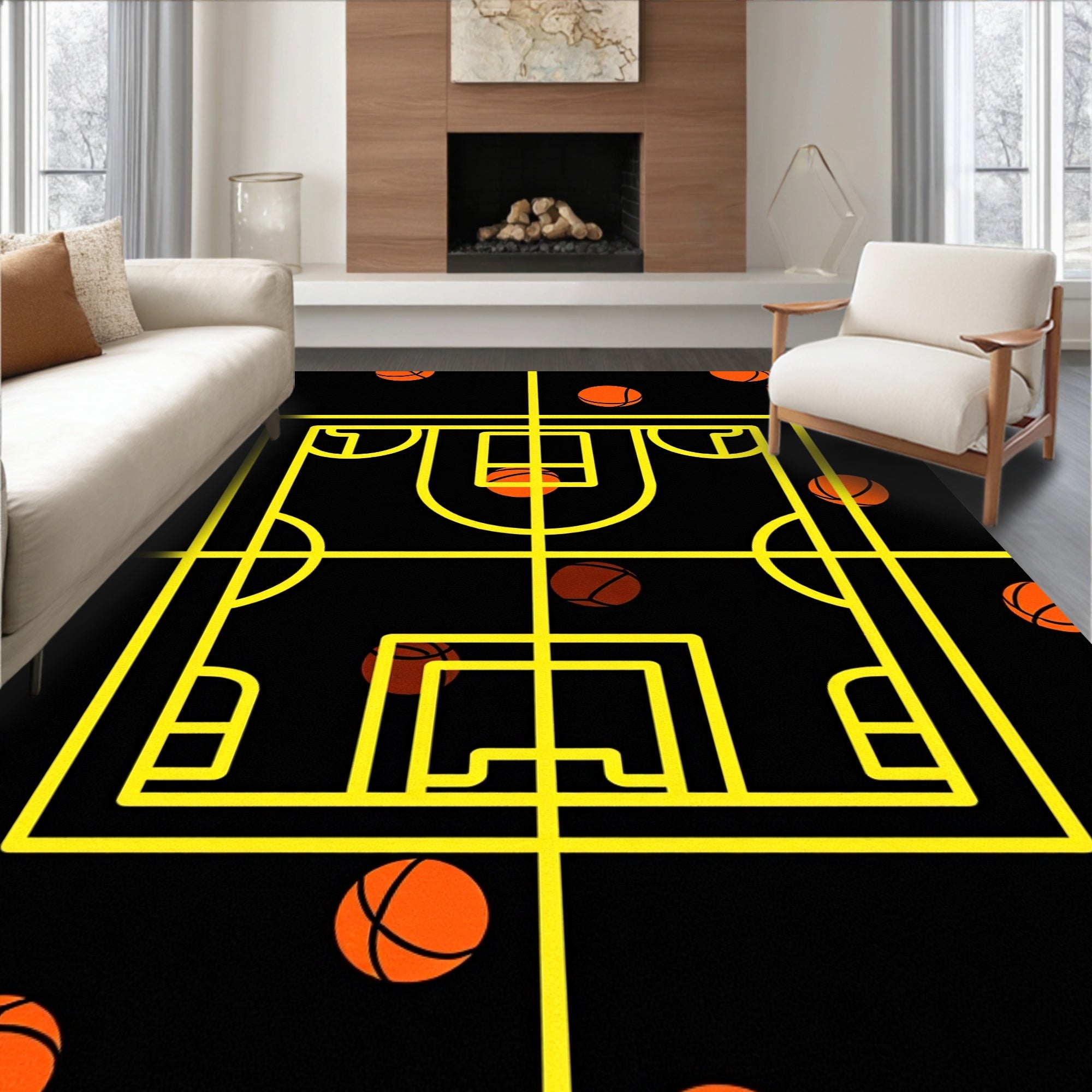 Yellow Court Graphic Basketball Scatter Rug