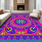 Vibrant Pink Blue Yellow Medallion Rug