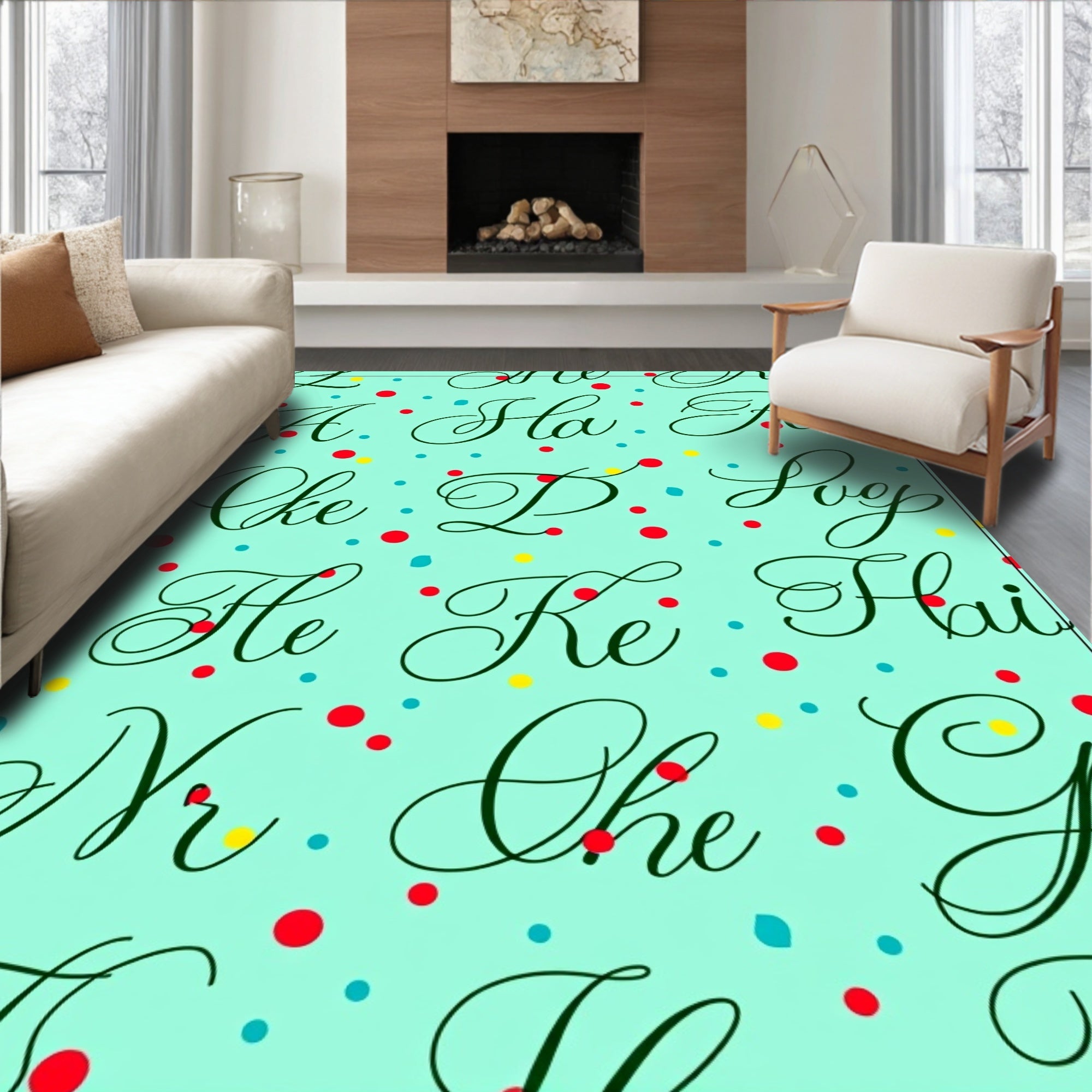 Aqua Script Typo Confetti Rug